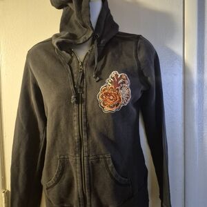 Lucy Black Hoodie Jacket with Floral Embroidery